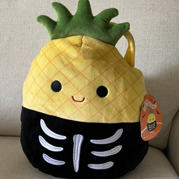 Squishmallows Treat Pail - Maui The Pineapple Disguised as a Skeleton - 12" - Picture 1 of 7